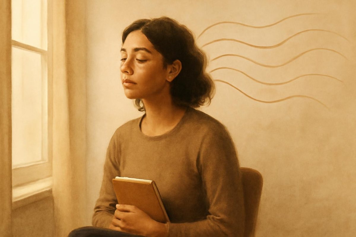como ativar o sexto sentido: exercícios práticos 1 Pessoa em contemplação com caderno, símbolos sutis de ondas intuitivas ao redor, representando o desenvolvimento do sexto