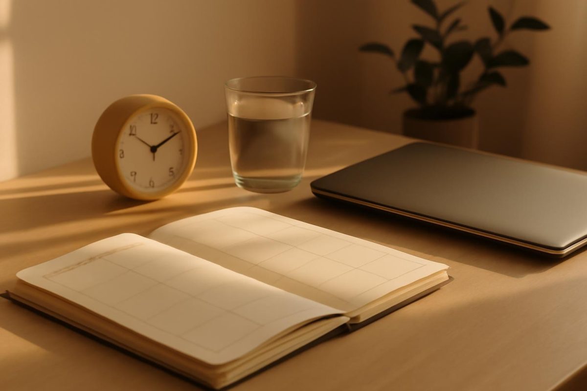 blocos de foco: o que são e como montar na agenda 1 Agenda aberta com blocos de tempo marcados a lápis em uma mesa de trabalho iluminada pela manhã